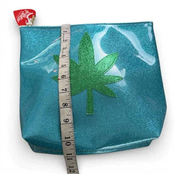 Julie Mollo Glitter Blue & Green Leaf Clutch Oversized Cosmetic Bag New - Picture 11 of 16